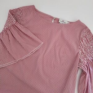 Vineyard Vines Red White Stripe Smocked‎ Sleeve Ruffle Top Women's Medium M